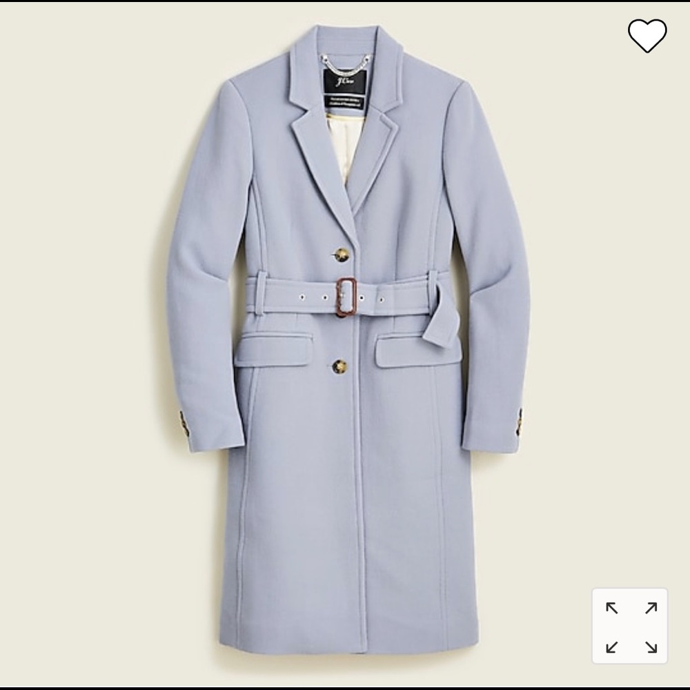 EUC Belted lady day topcoat in Italian double-cloth wool in Beachside Blue.